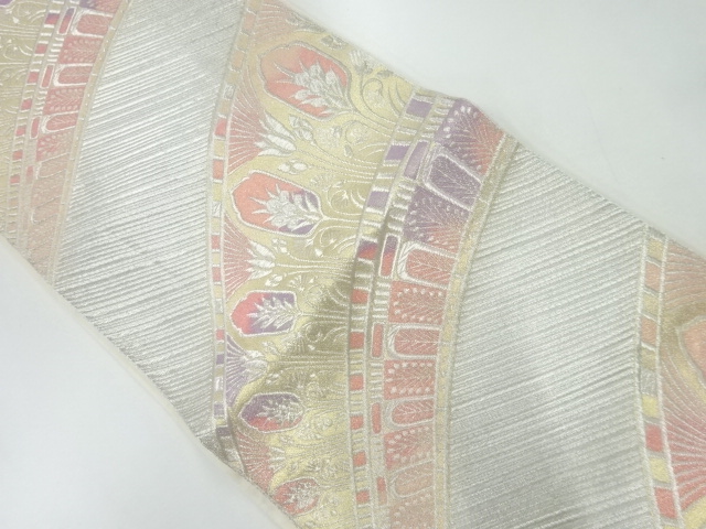 JAPANESE KIMONO / ANTIQUE FUKURO OBI / SILK / WOVEN FLORAL PLANTS